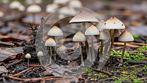 By a tangled web of fine white hyphae or rootlike structures