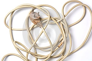 tangled wire cord with power plug isolated