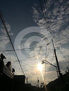 Tangled wires at electric tower