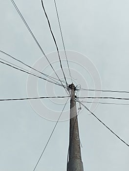 Tangled wires at electric tower