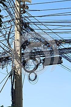 Tangled wires of telecommunication cable