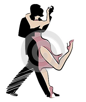 Tango Dance isolated: Design of young couple dancing tango.