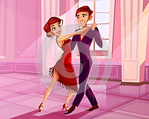 Tango dancers in ballroom vector illustration photo