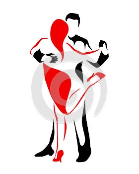 Tango dancing couple man and woman vector illustration, logo, icon for dansing school, party, lessons.