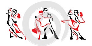 Tango dancing logo set. Couple man and woman vector illustration, logo, icon