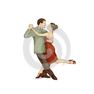 Tango. Dancing man and woman. Dance passion. Isolated on white background