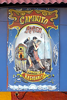 Tango sign in Caminito famous street in La Boca, Buenos Aires