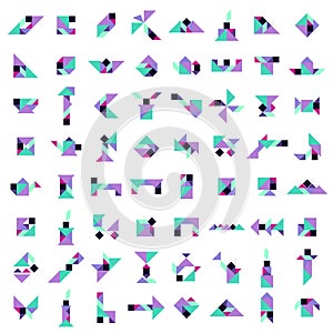 Tangram puzzle. Vector set with various objects.