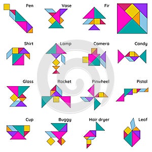 Tangram puzzle for kids. Set of tangram objects.