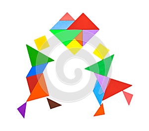 Tangram shaped as couple dancing & dating on white
