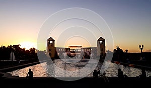 Tangua park in Curitiba, Brazil. water fountain and the panoramic observatory at sunset