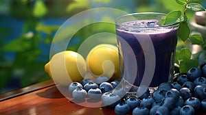 tangy blueberry juice on a rustic wooden table