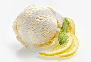 Tangy fresh lemon citrus sorbet or ice cream photo