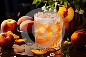 Tangy Peach iced tea cocktail. Generate Ai