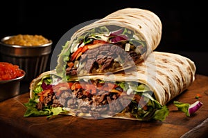Tangy Shawarma beef wrap. Generate Ai photo