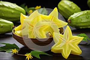 Tangy Star fruit carambola. Generate ai photo