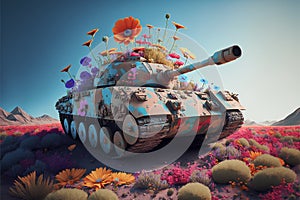 Tank covered with colorful flowers