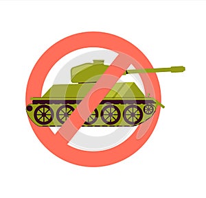 Tank in a crossed out circle. A symbol of disarmament, demilitarization, a call to stop the war. Vector illustration