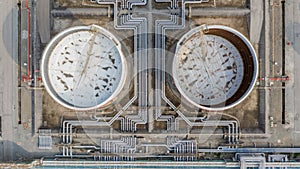 Tank farm or oil terminal for storage of oil and petrochemical products, Aerial view