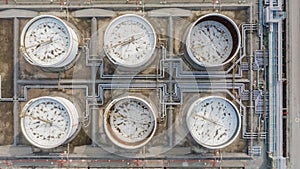 Tank farm or oil terminal for storage of oil and petrochemical products, Aerial view