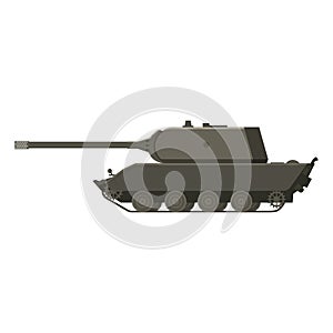 Tank German World War 2 Tiger 3 heavy tank. Military army machine war, weapon, battle symbol silhouette side view icon