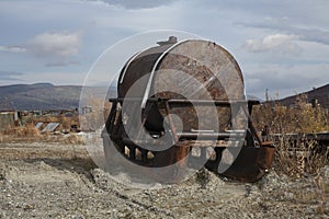 The tank is mounted on a large sled.