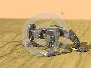 Tank robot in desert,3d ,render