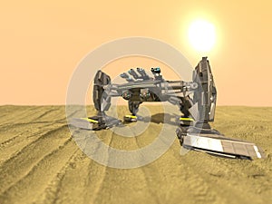 Tank robot in desert,3d ,render