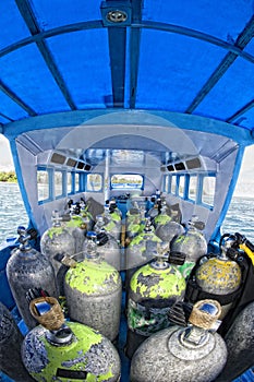 Tank on scuba diving boat