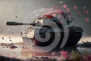 Tank shooting flowers - peace concept