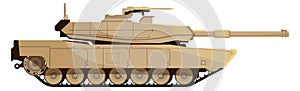 Tank side view. Heavy armored tracked vehicle