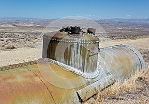Tank from a steam locomotive in the desert 