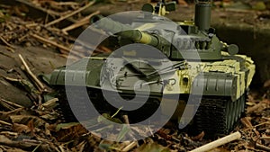 Tank T-72 green camouflage zoom out