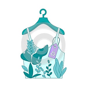 Tank Top Dress with Growing Plant on Hanger as Eco Friendly Vector Illustration