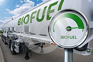 Tank trailer with biofuel gauge.