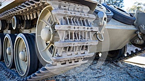 Tank tread and road wheels