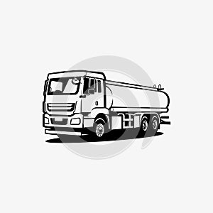 Tank Truck Fuel Truck or Tanker Truck Monochrome Isolated in Black and White Vector