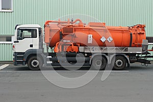 Tank truck with hazardous liquid and waiting at a hazardous waste incineration plant