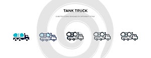 Tank truck icon in different style vector illustration. two colored and black tank truck vector icons designed in filled, outline