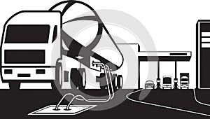 Tank truck loading petrol station with fuel