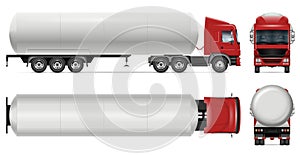 Tank truck vector mockup. Isolated vehicle template side, front, back, top view