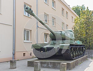 Tank IS-2 used in the Battle of Bautzen in 1945 located in Nowa Huta, industrial district of Krakow, Poland.