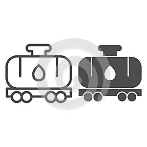 Tank wagon line and solid icon. Chemical fuel railroad wagon. Oil industry vector design concept, outline style