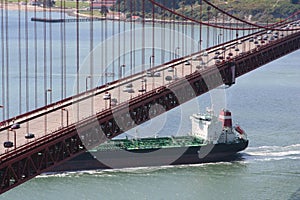 Tanker below the Golden Gate Bridge