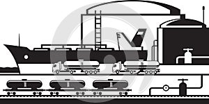 Tanker and cisterns at oil terminal