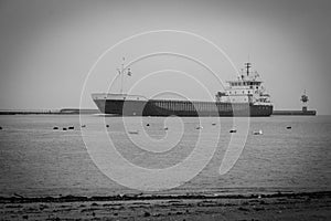 a tanker enters the port of Luebeck-Travemuende