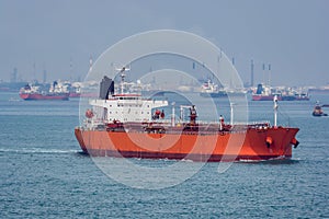 Tanker in front of an oil storage terminal