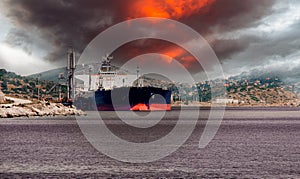 Tanker at liquefied natural gas terminal in Revithousa