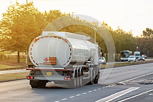 Tanker lorry in motion on the road