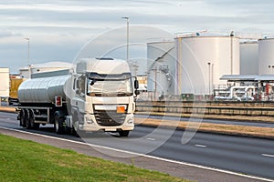 Tanker lorry in motion on the road